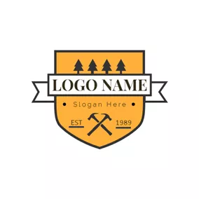 十字架ロゴ Yellow Badge and Wood logo design