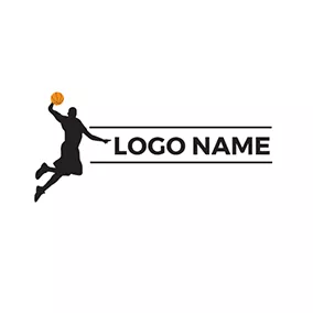 バスケットのロゴ Yellow Ball and Black Basketball Player logo design