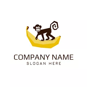 猿ロゴ Yellow Banana and Brown Monkey logo design