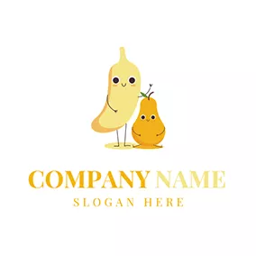 Character Logo Yellow Banana and Pear logo design