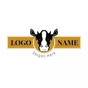 牛排餐廳 Logo Yellow Banner and Black Cow Head logo design