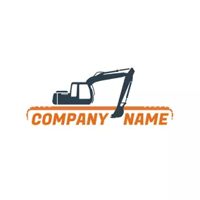 Flat Logo Yellow Banner and Excavator logo design