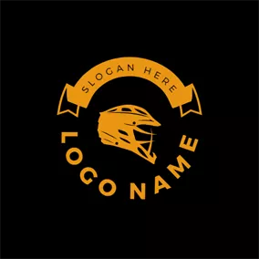 Hockey Logo Yellow Banner and Lacrosse Helmet logo design
