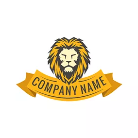 顔ロゴ Yellow Banner and Lion Head logo design