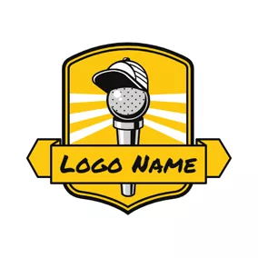 群れのロゴ Yellow Banner and Microphone logo design
