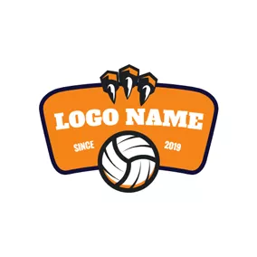 排球Logo Yellow Banner and Volleyball logo design