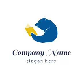 Poetry Logo Yellow Book and Blue Bear logo design