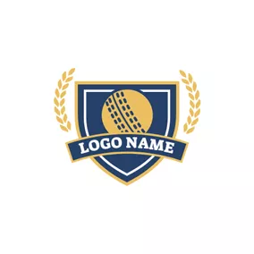板球队 Logo Yellow Branch and Blue Cricket Emblem logo design