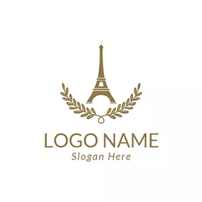 ヨーロッパのロゴ Yellow Branch and Eiffel Tower logo design