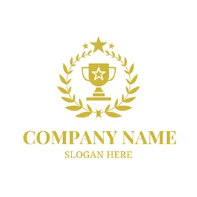 冠軍 Logo Yellow Branch and Trophy logo design