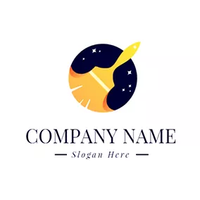 Cleaning Logo Yellow Brush and Starry Sky logo design