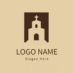 Hall Logo Yellow Church and Cross logo design