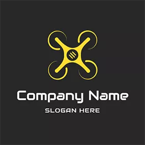 無人機 Logo Yellow Circle and Abstract Drone logo design