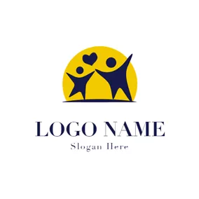 People Logo Yellow Circle and Abstract Family logo design