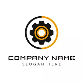 Steampunk Logo Yellow Circle and Black Gear logo design