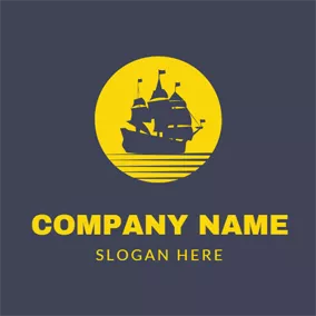 Freight Logo Yellow Circle and Black Sailboat logo design