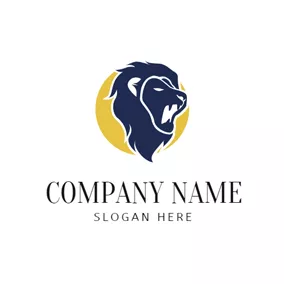 Logo Du Lion Yellow Circle and Blue Howling Leo Lion Head logo design