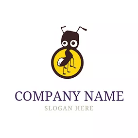 Insect Logo Yellow Circle and Brown Ant logo design