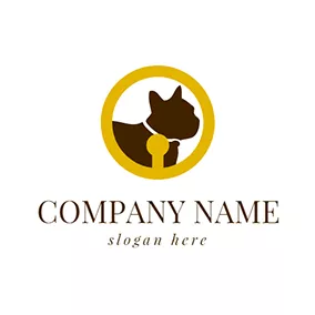 Doggy Logo Yellow Circle and Chocolate Bulldog logo design