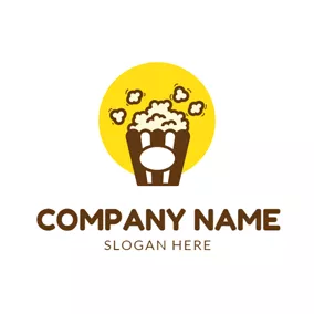 Filming Logo Yellow Circle and Delicious Popcorn logo design