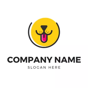 Pug Logo Yellow Circle and Dog Mouth logo design