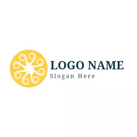 Logótipo De Polvo Yellow Circle and White Octopus logo design