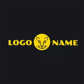 猫のロゴ Yellow Circle and Wildcat Head logo design