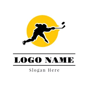 Circular Logo Yellow Circle Black Hockey Player logo design