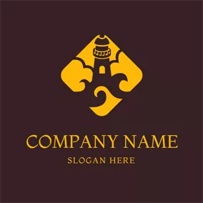 灯塔 Logo Yellow Cloud and Brown Lighthouse logo design
