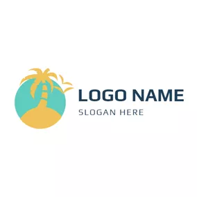 ビーチ　ロゴ Yellow Coconut and Beach logo design