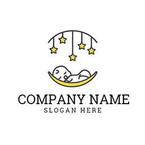 Baby Logo Yellow Crib and Sleeping Child logo design