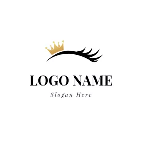 Makeup Logo Yellow Crown and Black Eyelash logo design