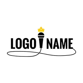 Emblem Logo Yellow Crown and Black Microphone logo design