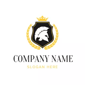 Fighter Logo Yellow Crown and Imperatorial Warrior Emblem logo design