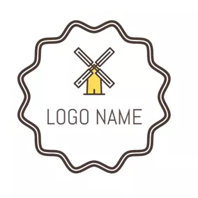 农舍 Logo Yellow Encircled Windmill logo design