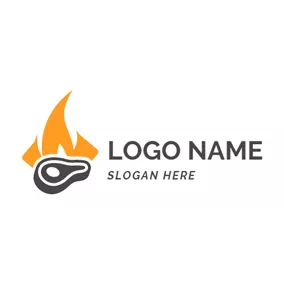 Steakhouse Logo Yellow Fire and Black Beef logo design