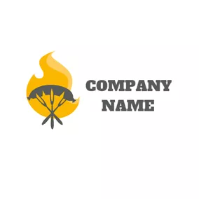 烤炉logo Yellow Fire and Black Fork logo design