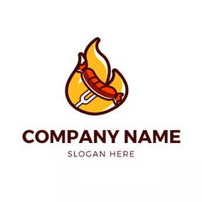 烤爐logo Yellow Fire and Roast Sausage logo design