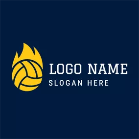 Outline Logo Yellow Fire and Volleyball logo design