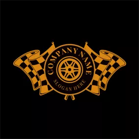 レーシングロゴ Yellow Flag and Black Motorcycle logo design