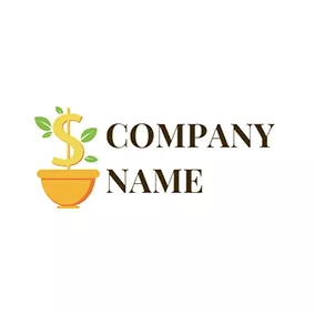 Business Logo Yellow Flowerpot and Dollar Sign logo design