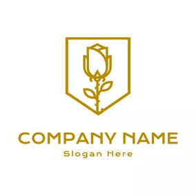 玫瑰Logo Yellow Frame and White Rose logo design