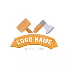 Woodworking Logo Yellow Hammer and Gray Axe logo design