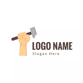 工作logo Yellow Hand and Simple Hammer logo design