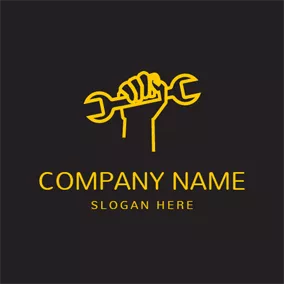 Factory Logo Yellow Hand and Spanner logo design