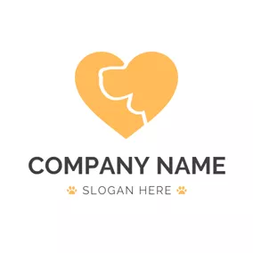 Doggy Logo Yellow Heart and Dog Head logo design