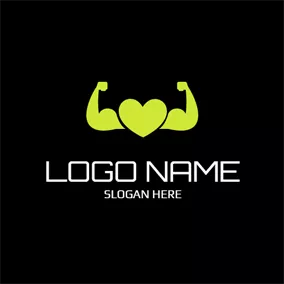 Fitness Logo Yellow Heart and Strong Muscle logo design