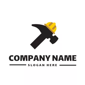 マイニング　ロゴ Yellow Helmet and Black Hammer logo design