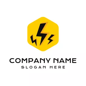 Industrial Logo Yellow Hexagon and Black Lightening logo design