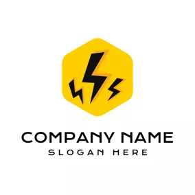 Logótipo De Perigo Yellow Hexagon and Black Lightening logo design